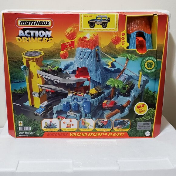 Matchbox Action Drivers Volcano Escape Playset with Lights, Sounds & SUV Mattel - Picture 1 of 7